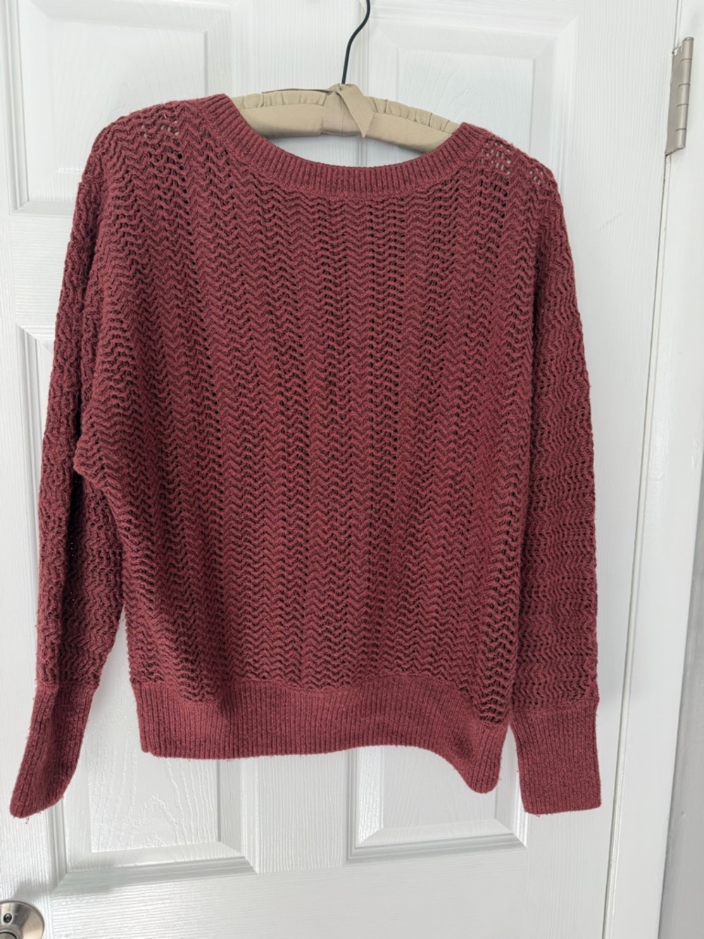 Open-Weave Crewneck Sweater in Dusty Rose
